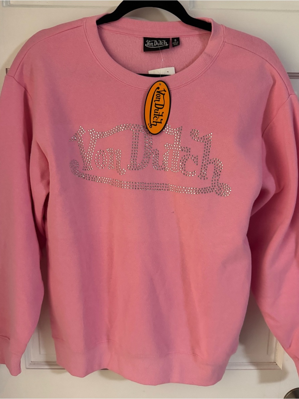 Von Dutch Pink Rhinestone Logo Crewneck Sweatshirt